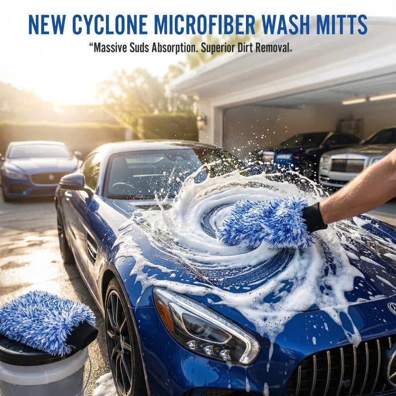 TAKAVU New Car Wash Mitt, 2 Pack Premium Cyclone Microfiber Washing Gloves, Holds Tons of Sudsy Water for Effective Washing, Machine Washable, Lint Free, Scratch Free (Blue) - Image 3